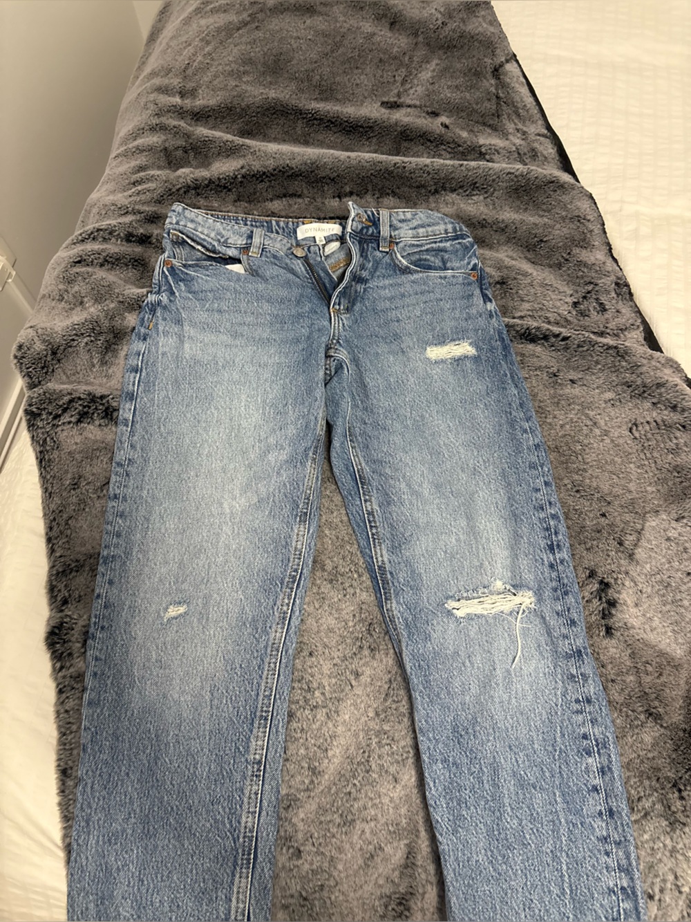 Dynamite Light Blue Straight Leg Distressed Jeans